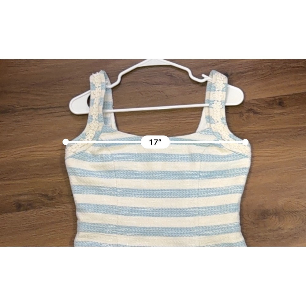 Lilly Pulitzer Blue White Striped Tweed Shift Dress Metallic Floral Lace Size 6 - Picture 7 of 7